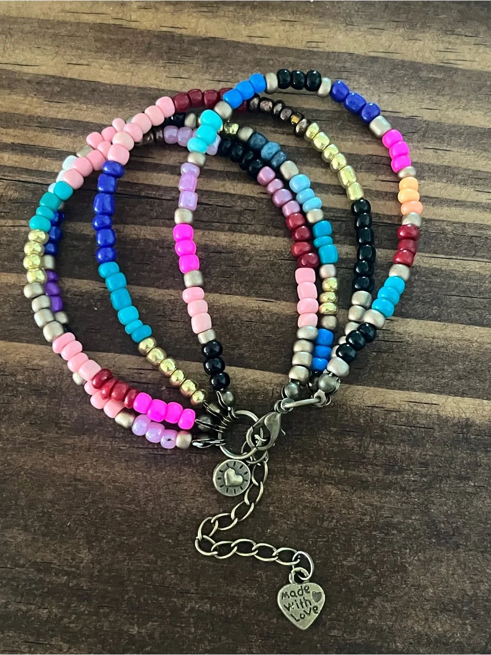 Colorful Multicolor Beaded Bracelet Set - Vibrant Pink, Blue & Gold